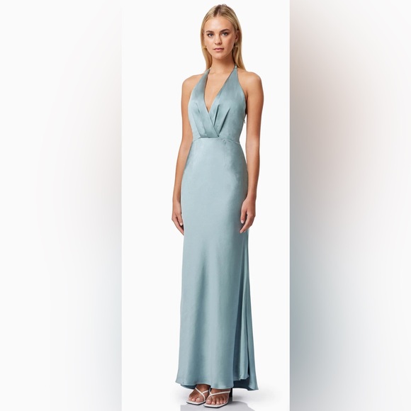 NWT ELLIATT Aria Backless Satin Maxi Dress In Blue size Small - Picture 4 of 9